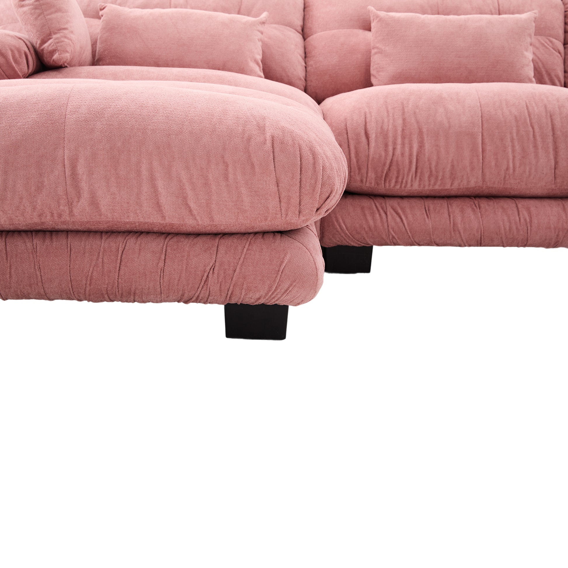 UNITED WE WIN Pelletized velvet U Shape Cloud Couch with 2 Ottomans,Free Combined 3 Seater Comfy Sofa with Bolster Armrest Pillows, sofa for Living Room-海智集-Default-