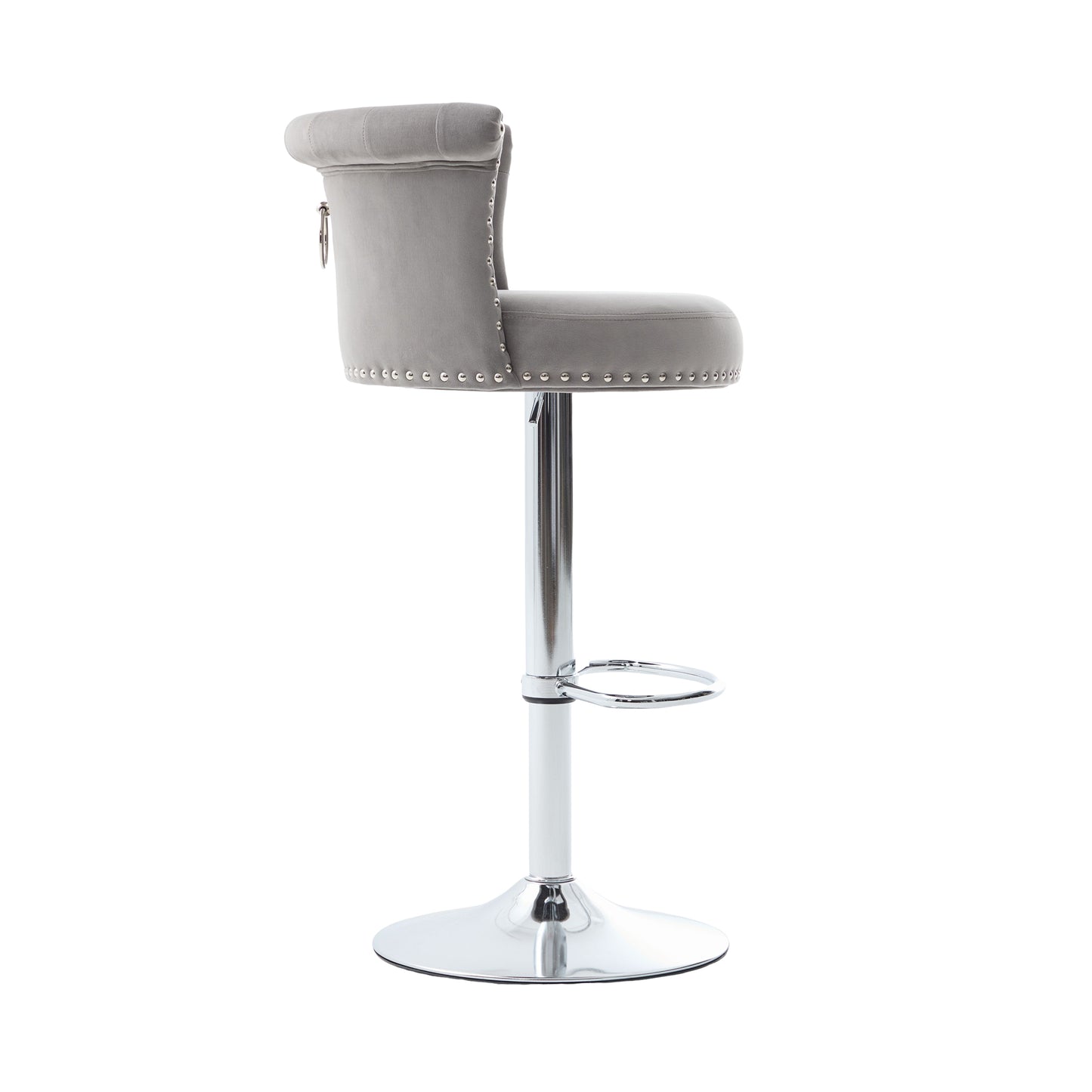 COOLMORE Velvet Bar Stool Set of 2, Adjustable Swivel Bar Stools with Silver Plated Metal Leg, Chrome Nailhead, Counter Height Chair for Kitchen,Dining Room-海智集-Default-