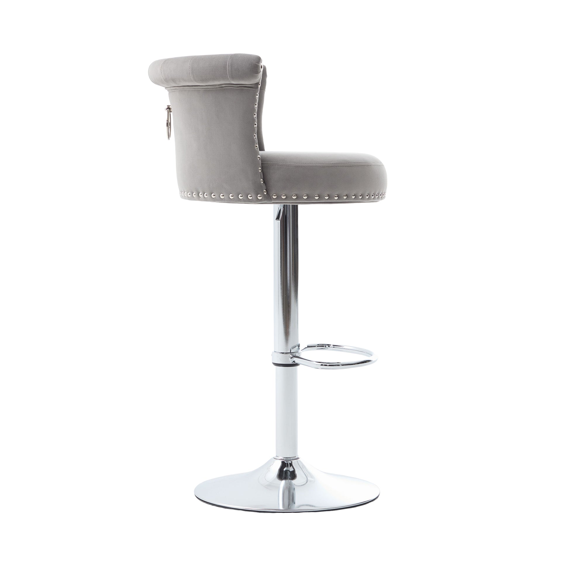 COOLMORE Velvet Bar Stool Set of 2, Adjustable Swivel Bar Stools with Silver Plated Metal Leg, Chrome Nailhead, Counter Height Chair for Kitchen,Dining Room-海智集-Default-