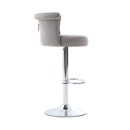 COOLMORE Velvet Bar Stool Set of 2, Adjustable Swivel Bar Stools with Silver Plated Metal Leg, Chrome Nailhead, Counter Height Chair for Kitchen,Dining Room-海智集-Default-