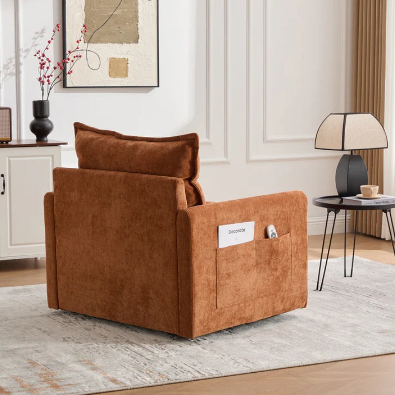 UNITED WE WIN Swivel Barrel Chair - Mid Century Modern Chair, Thick Padded Arm Chair with Solid Metal Base, Comfortable Single Sofa Chair, Swivel Accent Chair for Living Room Bedroom-海智集-Default-