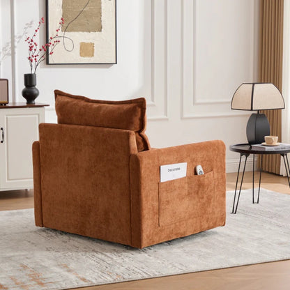 UNITED WE WIN Swivel Barrel Chair - Mid Century Modern Chair, Thick Padded Arm Chair with Solid Metal Base, Comfortable Single Sofa Chair, Swivel Accent Chair for Living Room Bedroom-海智集-Default-