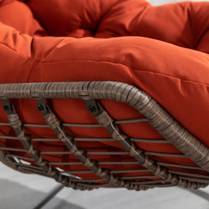 Outdoor Rattan Rocking Chair,Padded Cushion Rocker Recliner Chair Outdoor for Front Porch, Living Room, Patio, Garden, Orange-海智集-Default-
