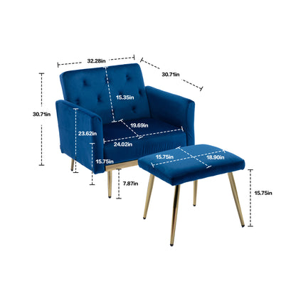 COOLMORE Velvet Accent Chair with Adjustable Armrests and Backrest, Button Tufted Lounge Chair, Single Recliner Armchair with Ottoman-海智集-Default-