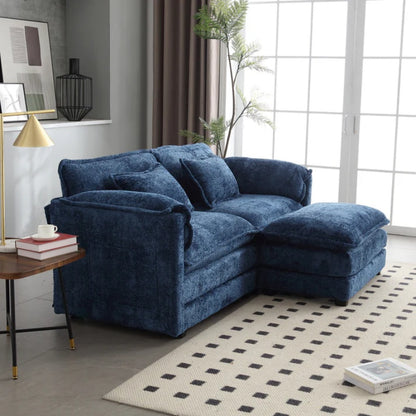 UNITED WE WIN Chenille fabric, removable armrests with side pockets, high density sponge filling, oversized double sofa with footstool-海智集-Default-