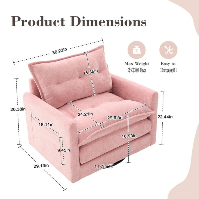 UNITED WE WIN Swivel Barrel Chair - Mid Century Modern Chair, Thick Padded Arm Chair with Solid Metal Base, Comfortable Single Sofa Chair, Swivel Accent Chair for Living Room Bedroom-海智集-Default-