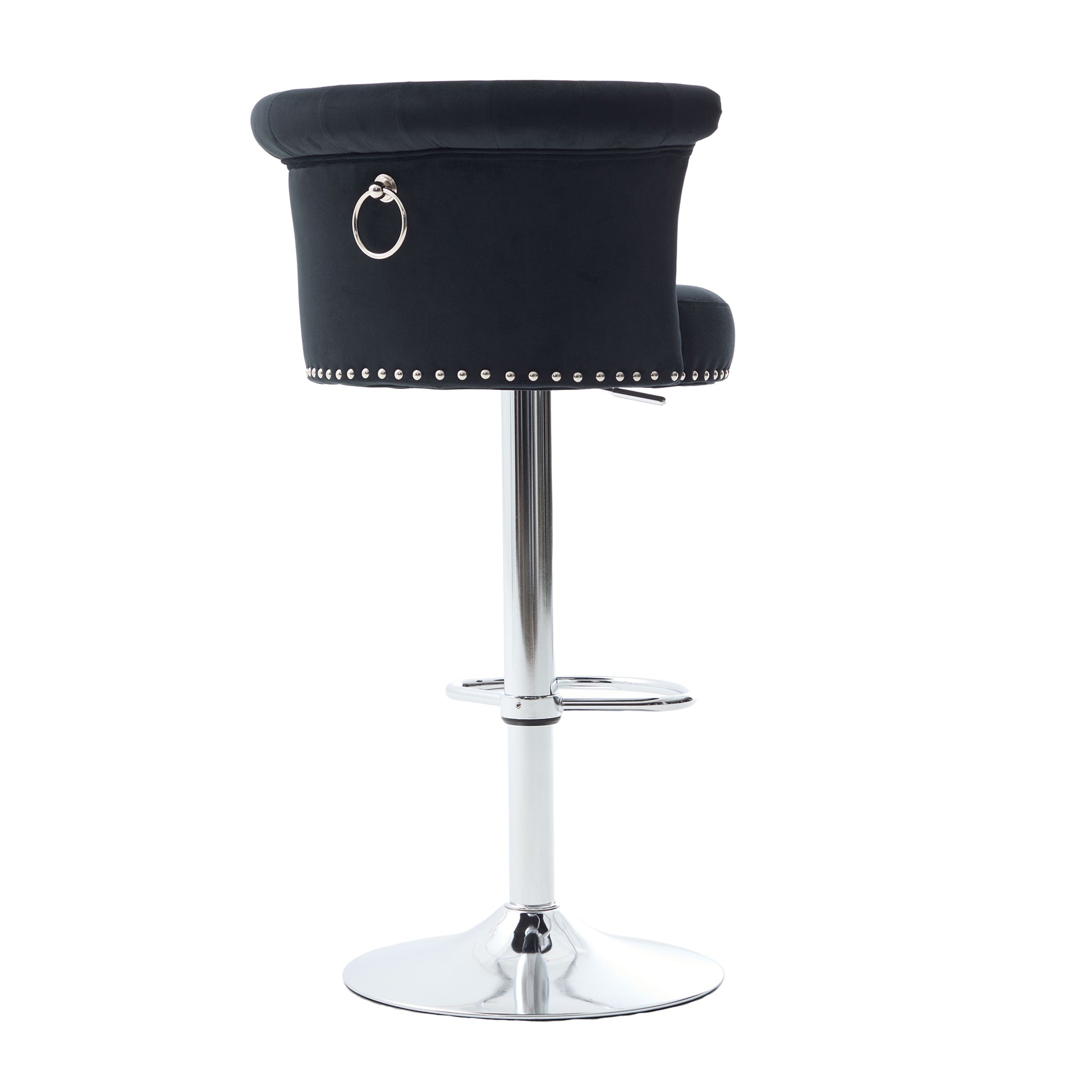 COOLMORE Velvet Bar Stool Set of 2, Adjustable Swivel Bar Stools with Silver Plated Metal Leg, Chrome Nailhead, Counter Height Chair for Kitchen,Dining Room-海智集-Default-