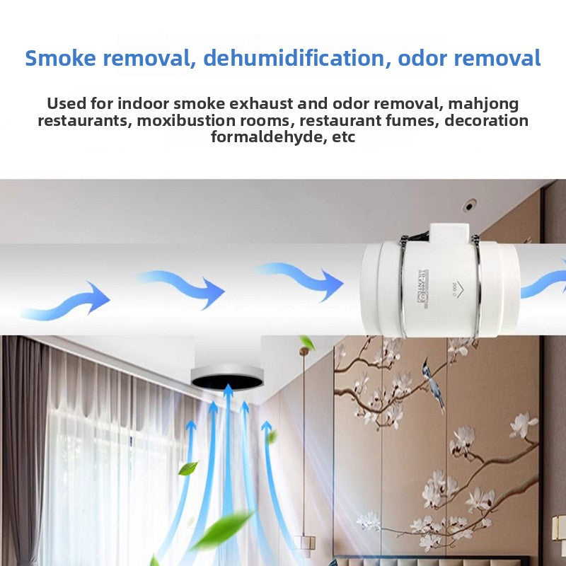 Powerful Duct Fan Axial Centrifugal Silent Bathroom Extractor Fan 10inch 12inch 20inch Ventilation Exhaust Fan-Kitchen & Bathroom-海智集-100 white - free tube, buckle-