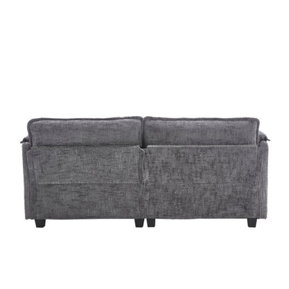 UNITED WE WIN Chenille fabric, solid construction, the overall structure of the sofa is stable, detachable armrests, two foot stools and two-seat sofa with side pockets-海智集-Default-