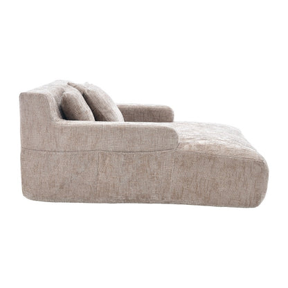 Chenille Interior Lazy Sofa Chaise Longue Armchair with Pillows and Armrests in Khaki-海智集-Default-