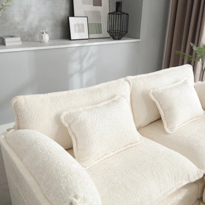 UNITED WE WIN Chenille fabric, removable armrests with side pockets, high density sponge filling, oversized double sofa with footstool-海智集-Default-