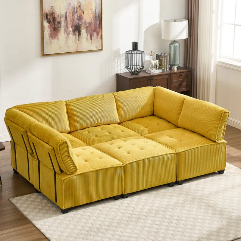 UNITED WE WIN Modular Sectional Sofa U Shaped Modular Couch with Reversible Chaise Modular Sofa Sectional Couch,6- Seat Convertible Sofa,Fit for Living Room-海智集-Default-