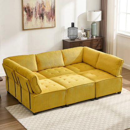 UNITED WE WIN Modular Sectional Sofa U Shaped Modular Couch with Reversible Chaise Modular Sofa Sectional Couch,6- Seat Convertible Sofa,Fit for Living Room-海智集-Default-