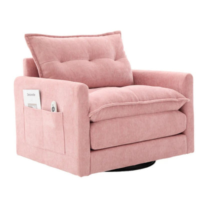 UNITED WE WIN Swivel Barrel Chair - Mid Century Modern Chair, Thick Padded Arm Chair with Solid Metal Base, Comfortable Single Sofa Chair, Swivel Accent Chair for Living Room Bedroom-海智集-Default-