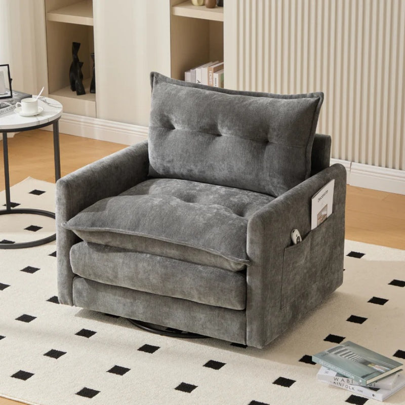 UNITED WE WIN Swivel Barrel Chair - Mid Century Modern Chair, Thick Padded Arm Chair with Solid Metal Base, Comfortable Single Sofa Chair, Swivel Accent Chair for Living Room Bedroom-海智集-Default-