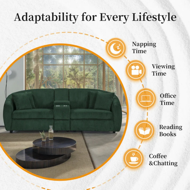 UNITED WE WIN corduroy fabric, two cup holders, storage, oversized two-seat, solid wood frame, high quality sponge filling, curved placement sofa-海智集-Default-