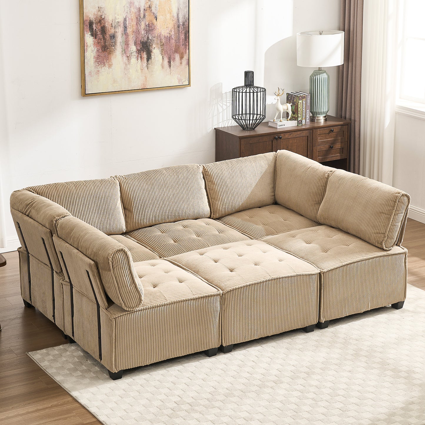UNITED WE WIN Modular Sectional Sofa U Shaped Modular Couch with Reversible Chaise Modular Sofa Sectional Couch,6- Seat Convertible Sofa,Fit for Living Room-海智集-Default-