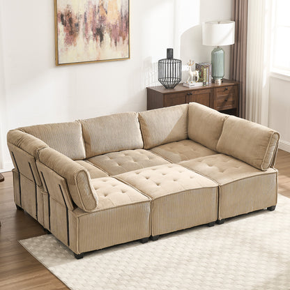 UNITED WE WIN Modular Sectional Sofa U Shaped Modular Couch with Reversible Chaise Modular Sofa Sectional Couch,6- Seat Convertible Sofa,Fit for Living Room-海智集-Default-