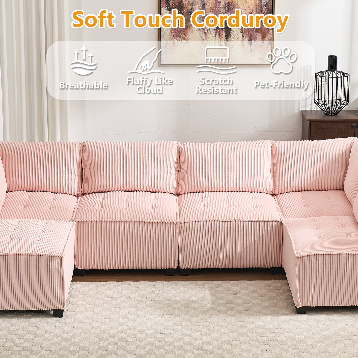 UNITED WE WIN Modular Sectional Sofa U Shaped Modular Couch with Reversible Chaise Modular Sofa Sectional Couch,6- Seat Convertible Sofa,Fit for Living Room-海智集-Default-