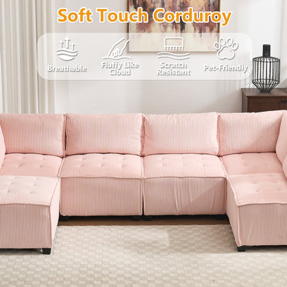 UNITED WE WIN Modular Sectional Sofa U Shaped Modular Couch with Reversible Chaise Modular Sofa Sectional Couch,6- Seat Convertible Sofa,Fit for Living Room-海智集-Default-