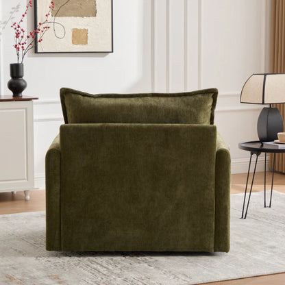 UNITED WE WIN Swivel Barrel Chair - Mid Century Modern Chair, Thick Padded Arm Chair with Solid Metal Base, Comfortable Single Sofa Chair, Swivel Accent Chair for Living Room Bedroom-海智集-Default-