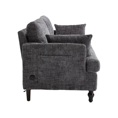 Modern Style Chenille 2-Seater Sofa with LED Light, USB Port, and Storage Bag in Gray-海智集-Default-