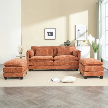 UNITED WE WIN Chenille fabric, solid construction, the overall structure of the sofa is stable, detachable armrests, two foot stools and two-seat sofa with side pockets-海智集-Default-