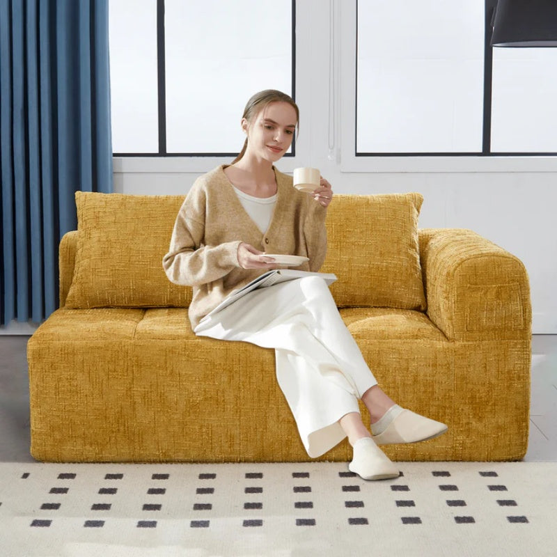 UNITED WE WIN Chenille Loveseat Sofa,Minimalist Modular Couches Sleeper for Living Room Bedroom Apartment Lounge-海智集-Default-