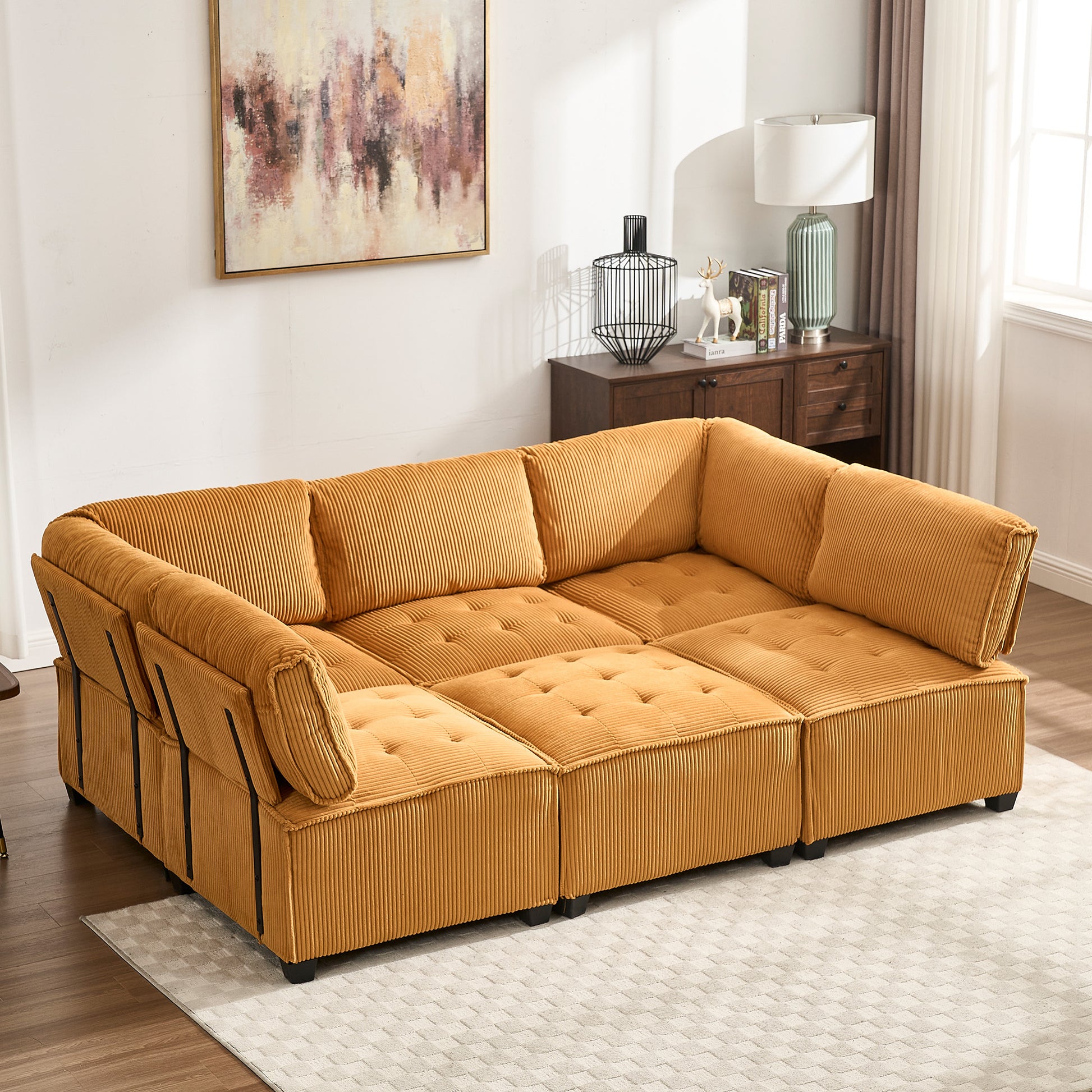 UNITED WE WIN Modular Sectional Sofa U Shaped Modular Couch with Reversible Chaise Modular Sofa Sectional Couch,6- Seat Convertible Sofa,Fit for Living Room-海智集-Default-