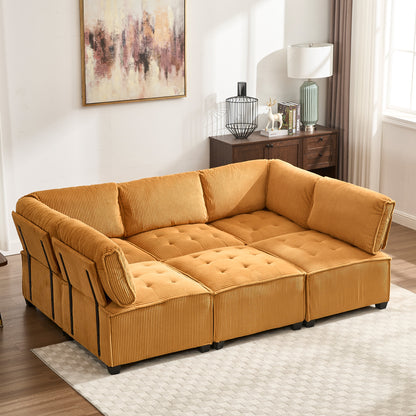UNITED WE WIN Modular Sectional Sofa U Shaped Modular Couch with Reversible Chaise Modular Sofa Sectional Couch,6- Seat Convertible Sofa,Fit for Living Room-海智集-Default-
