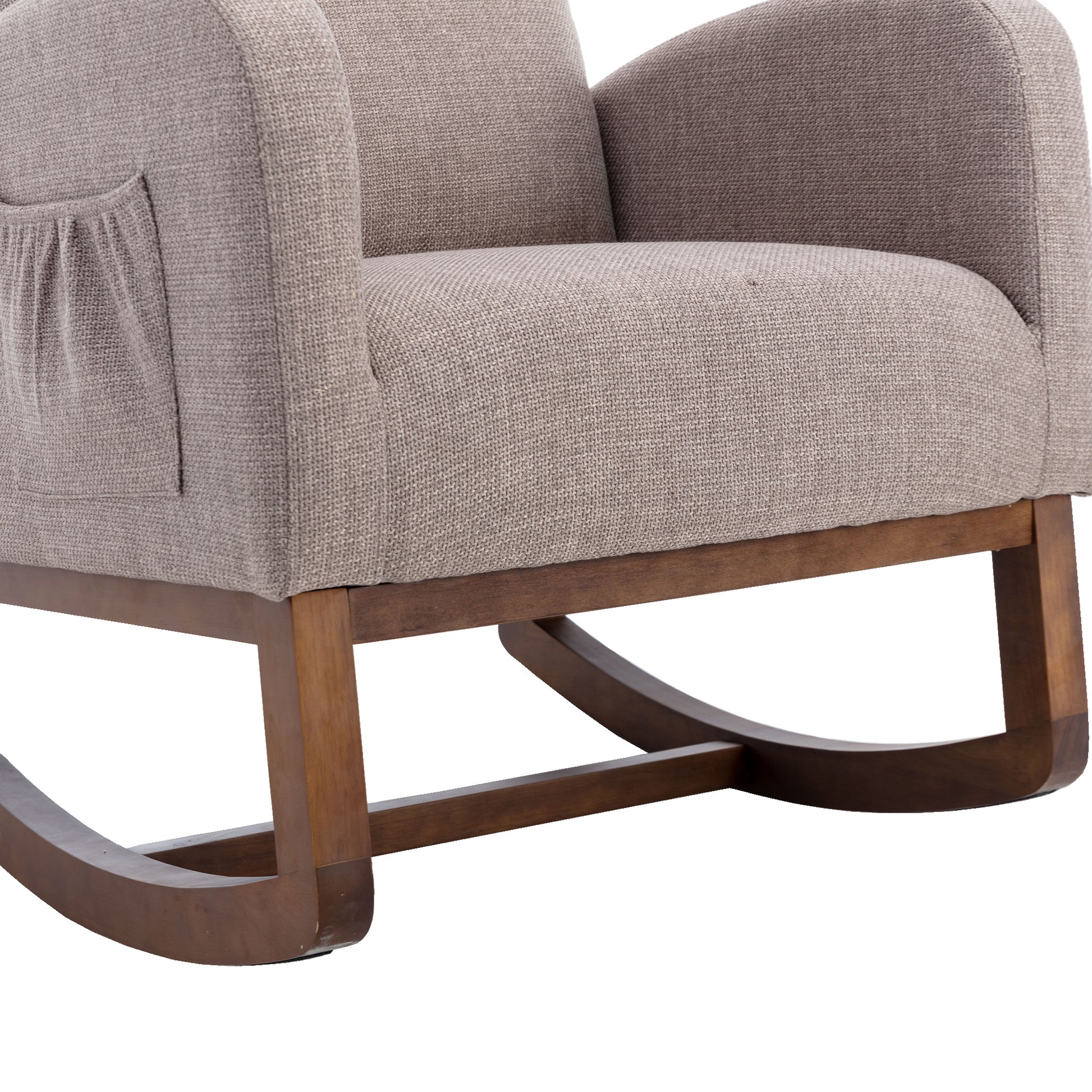 Rocking Chair, Modern Glider Chair, Recliner Armchair with Wood Legs and Side Pocket, Nursery Rocking Accent Chair with High Back for Living Room Bedroom (Grey linen)-海智集-Default-