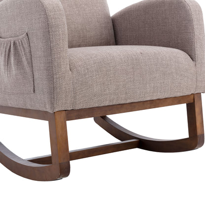 Rocking Chair, Modern Glider Chair, Recliner Armchair with Wood Legs and Side Pocket, Nursery Rocking Accent Chair with High Back for Living Room Bedroom (Grey linen)-海智集-Default-