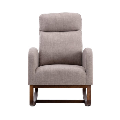 Rocking Chair, Modern Glider Chair, Recliner Armchair with Wood Legs and Side Pocket, Nursery Rocking Accent Chair with High Back for Living Room Bedroom (Grey linen)-海智集-Default-