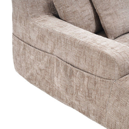 Chenille Interior Lazy Sofa Chaise Longue Armchair with Pillows and Armrests in Khaki-海智集-Default-