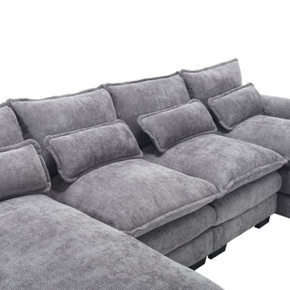 UNITED WE WIN Chenille, high quality sponge filling, solid wood frame, oversized four-seater, U-shaped combination sofa-海智集-Default-