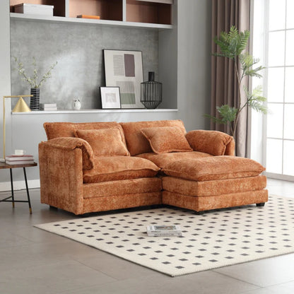 UNITED WE WIN Chenille fabric, solid construction, the overall structure of the sofa is stable, detachable armrests, two foot stools and two-seat sofa with side pockets-海智集-Default-