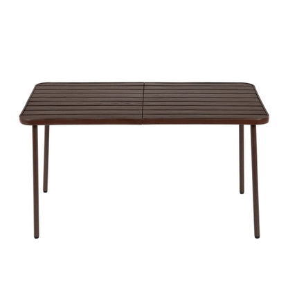 7 Pieces Patio Dining Set, Plastic chair and steel table Outdoor Set, plastic Chairs and Table Set for Garden Patio, Brown-海智集-Default-