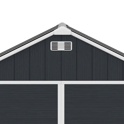 8*7ft Outdoor Storage Shed, Outdoor Resin Shed with Two-Window and Double-Door, Plastic Shed with Floor for Garden, Patio, Yard, Lawn (Dark Gray)-海智集-Default-