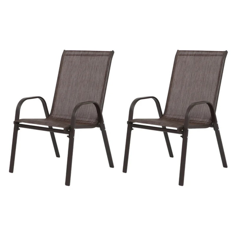 2 Piece Patio Chairs, Outdoor Camping Chairs with Breathable Textilene Fabric, Set of 2 Garden Chairs with Armrest High Backrest for Garden Patio Pool Beach Yard Space Saving ( Brown)-海智集-Default-