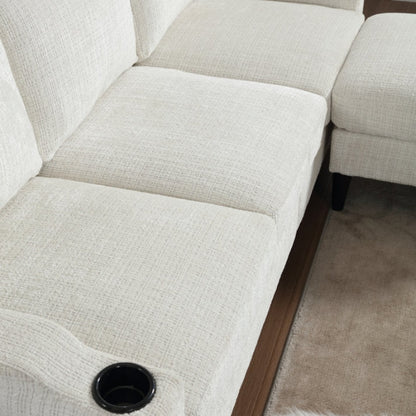 UNITED WE WIN Sofa for three, solid wood frame, Chenille fabric, side pocket, with two cup holders, footstool with storagestorage sofa /Living room sofa cozy sectional sofa-海智集-Default-