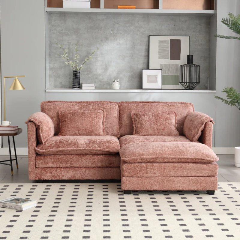 UNITED WE WIN Chenille fabric, removable armrests with side pockets, high density sponge filling, oversized double sofa with footstool-海智集-Default-