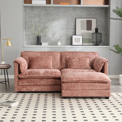 UNITED WE WIN Chenille fabric, removable armrests with side pockets, high density sponge filling, oversized double sofa with footstool-海智集-Default-