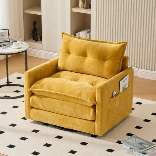 UNITED WE WIN Swivel Barrel Chair - Mid Century Modern Chair, Thick Padded Arm Chair with Solid Metal Base, Comfortable Single Sofa Chair, Swivel Accent Chair for Living Room Bedroom-海智集-Default-