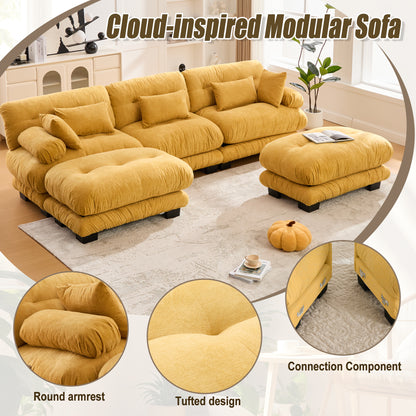 UNITED WE WIN Pelletized velvet U Shape Cloud Couch with 2 Ottomans,Free Combined 3 Seater Comfy Sofa with Bolster Armrest Pillows, sofa for Living Room-海智集-Default-