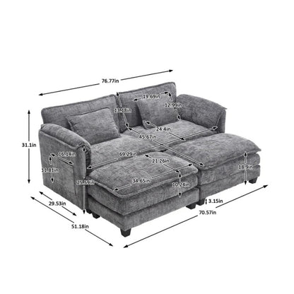 UNITED WE WIN Chenille fabric, solid construction, the overall structure of the sofa is stable, detachable armrests, two foot stools and two-seat sofa with side pockets-海智集-Default-
