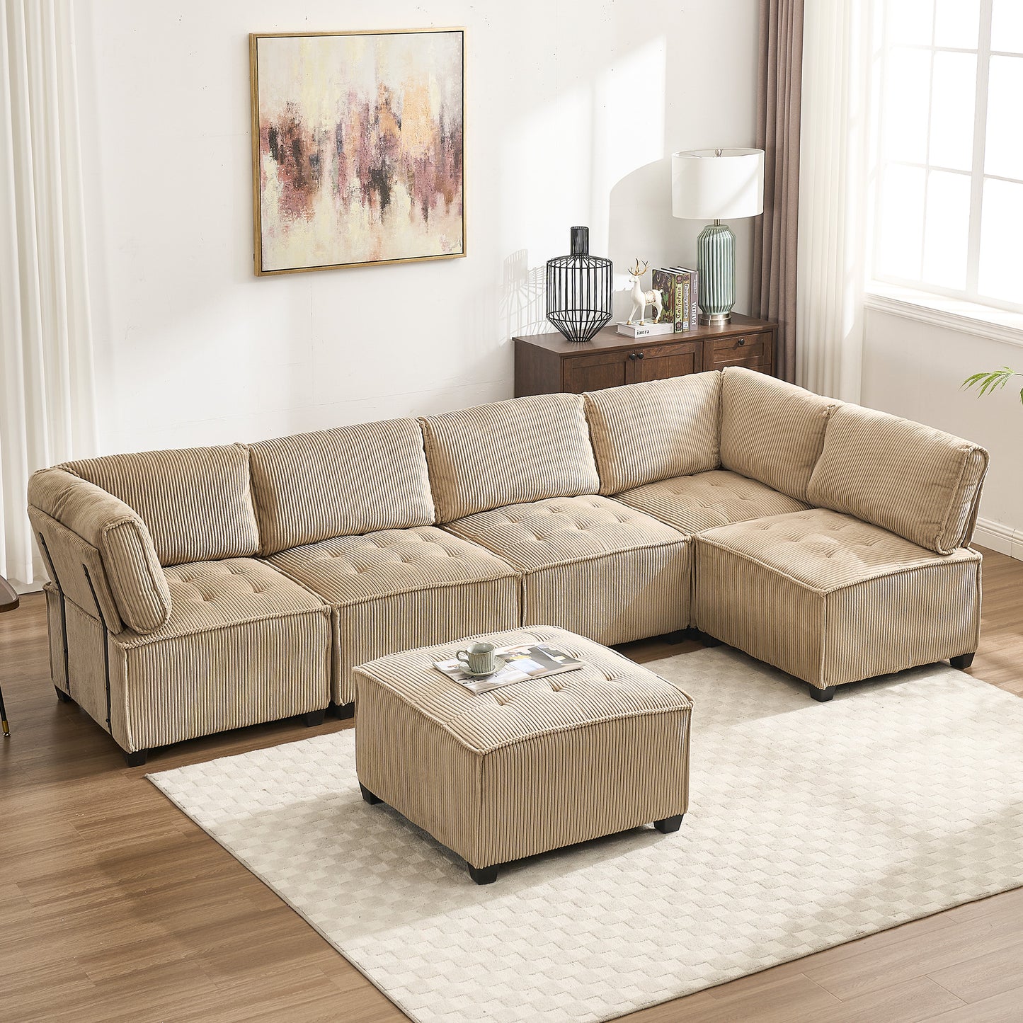 UNITED WE WIN Modular Sectional Sofa U Shaped Modular Couch with Reversible Chaise Modular Sofa Sectional Couch,6- Seat Convertible Sofa,Fit for Living Room-海智集-Default-