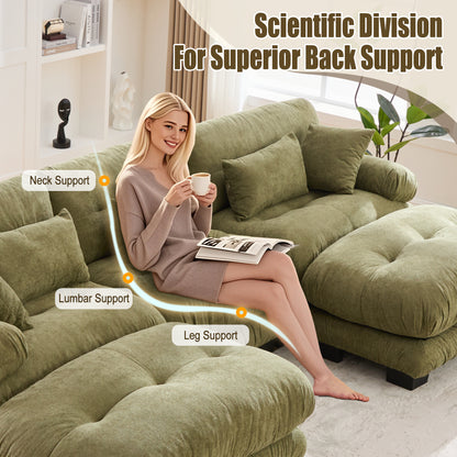 UNITED WE WIN Pelletized velvet U Shape Cloud Couch with 2 Ottomans,Free Combined 3 Seater Comfy Sofa with Bolster Armrest Pillows, sofa for Living Room-海智集-Default-