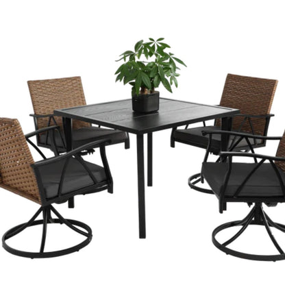 5 Piece Patio Dining Set for 4,Outdoor Wicker Furniture Set for Backyard Garden Deck Poolside with 4 Cushions Swivel Rocker Chairs,steel Table Top, Removable Cushions-海智集-Default-