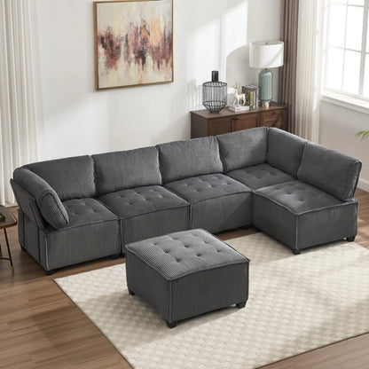 UNITED WE WIN Modular Sectional Sofa U Shaped Modular Couch with Reversible Chaise Modular Sofa Sectional Couch,6- Seat Convertible Sofa,Fit for Living Room-海智集-Default-
