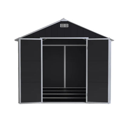 Campcraft 8*8ft resin storage shed, high quality pp material, strong structure, waterproof, rust and UV proof, large storage space, 12mm thick pp board, HD window lighting Dark gray-海智集-Default-